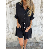 Purpdrank  Women's Casual Solid Color Cotton and Linen Shorts Long Sleeve Wrinkle Shirt Two-piece Set