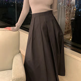 Purpdrank  Vintage Women's Pleated Skirts 2025 New Spring Summer Korea Style High Waist Solid Straight A-line Midi Skirts Female