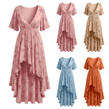 Purpdrank  Women's Retro Western Cowgirl Style Floral Summer Dress V Neck Puff Sleeve High Low Hem Ruffle Flowy Dress Elegant Party Dresses