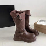 Purpdrank  Fashion Women Black Block High Heels Long Boots New Winter Warm Knee High Boots Soft Leather Thigh High Boots Shoes