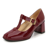Purpdrank  Square-Toe Mary Jane Women's Shoes New Black Shoes Thick Heels Single Shoes Women's T-Shaped French Retro High Heels Fashion