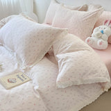 Purpdrank  Princess Style Bedding Sets Ruffle Lace Bow Quilt Cover Romantic Print Bedclothes Home Bedroom Decor Woman Girl Duvet Cover 4pcs