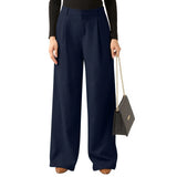 Purpdrank  Female Wide Leg Casual Business Pants With Pockets Plain Color Simple Basic Versatile Straight Trousers