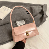 Purpdrank  Retro Women Underarm Shoulder Bag Flap Shape PU Leather Pure Color Armpit Bag 2024 New Luxury Designer Purses And Handbags