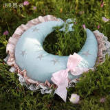 Purpdrank  Creative Lolita Moon Cushion Girls Bedroom Decorative Pillow Lace Ruffle Bow Decorative Moon Shape Back Cushion Seat Cushion