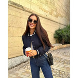 Purpdrank  Jacket Women Pockets Cropped Bomber Jackets Cardigan Long Sleeve Coats Autumn Office Lady Outerwear Trends Short Tops