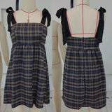 Purpdrank  Women Fashion Vintage Plaid Print Summer A-Line Party Dress Backless Tie up Strap Bodydoll Mini Dress