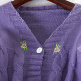 Purpdrank  Women Knitted Cute Fashion Loose Sweater Spring Autumn V-Neck Lantern Sleeve Embroidery Floral Harajuku Female Cardigan