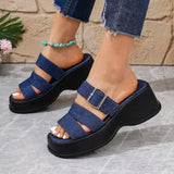 Purpdrank  Blue Denim Chunky Platform Slippers Women Fashion Buckle Wedge Heels Sandals Woman Summer Comfort Thick Bottom Outdoor Slippers