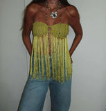 Purpdrank  Hand Crochet Knitted Tassel Strapless Tank Tops Women Sexy Hollow Out Lace Up Halter Backless Bohemian Holiday Beach Vests Camis