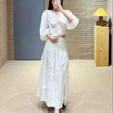 Purpdrank  Summer White Lace Slit Skirt French Elegant Folds Long Skirt Balletcore Y2k High Waist Loose a-Line Skirt Mujer Faldas 514A