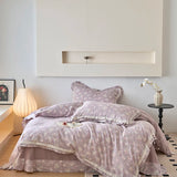 Purpdrank  Vintage French Country Rustic Style Floral Bedding Set 100% Cotton Double Layer Crinkle Yarn Duvet Cover Bed Sheet Pillowcases