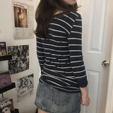 Purpdrank  Vintage T-shirt Women Autumn Rib Knitted V Neck Crop Tops Cottage Cyber Grunge Striped Long Sleeve Pullovers Tees Y2k Streetwear