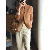 Purpdrank - Autumn Winter New Thickened 100% Cashmere Wool Cardigan Women Stand Neck Sweater Sweater Loose Knit Base Wool Sweater Jacket