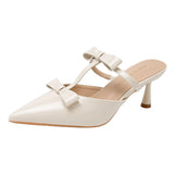 Purpdrank  Nude Pointed Toe Sexy Stiletto Slippers Sandals Women Fashion Bowknot Backless Muller Dress Pumps Luxury Designer Bridal Heels