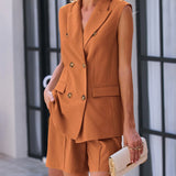 Purpdrank  Spring Summer Women Office Shorts Suit Set Solid Khaki Sleeveless Halter Outfit 2 Piece Matching Sets For Women