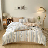 Purpdrank  4Pcs Grid Printed Fitted Sheet Bedclothes Cotton Double-Sided Mix Color Soft Quilt Cover Single Double Comfort Set for Adults