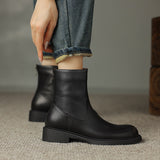 Purpdrank - Women Ankle Boots Thick High Heels 2023 New Autumn Winter Office Lady Genuine Leather Shoes Woman Retro Style Black Boots Women