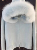 Purpdrank  Korean Chic Autumn Winter Versatile Casual Big Fur Collar Zipper Sweater Jacket Hooded