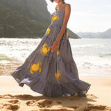 Purpdrank  Vintage Embroidery Sleeveless Square Neck Tiered Dress Women Boho Beach Maxi Dress Female Chic Fashion Holiday Long Sundress
