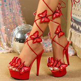 Purpdrank  Handmade Embroidery Butterfly Cross Ankle Strap High Heels Platform Sandals Women Sexy Open Toe Wedding Banquet Prom Shoes