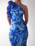Purpdrank  Summer Fashion New Women's Elegant and Sexy Dress Sleeveless Slant Shoulder Vacation Leisure Bag Hip Tie Dyeing Long Dress