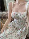 Purpdrank  Elegant Women's Retro Printed Medium Length Dress Summer Fashion Beach Party Y2k Slim Fit Women Versatile Lace Suspender Dress