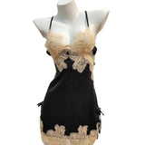 Purpdrank  Sexy Pajamas for Women Nightwear Ice Silk Lace Beautiful Back Suspender Pajama Night Dress Elegant Strap Sweet Nightgown