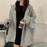 Purpdrank  Women's Oversize Loose Sweatshirt Coat Spring Autumn Outer Wear with Hood Printed Lazy Style Casual Fashionable