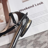 Purpdrank  Summer New Fashion Patent Leather Women Shoes Casual Flat Heel Pointed Toe Buckle Strap Mules Dress Sandals Slides