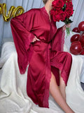 Purpdrank  New Satin Pajamas Women's Lace Light Luxury Long-sleeved Cool Nightgown Bathrobe Home Wear Women's