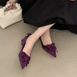 Purpdrank  Brand Pointed Toe Chunky Root Satin Heels Women Bowknot Shallow Design Elegant Party Shoes Fashion Luxury Designer Pumps Ladies