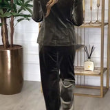 Purpdrank  Autumn Winter Velvet Long Sleeved Women's Outfits Casual Solid Color Straight Pants Suit Office Lady Double Breasted Blazer Set