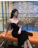 Purpdrank  Celebrity Mesh Spliced Tight Sexy Strapless Long Dress Women High-waisted Slim Wrap Hip Backless Dress Summer Luxury Banquet