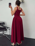 Purpdrank  Sleeveless Backless Bodycon Zipper Straps Pleated Long Dress Solid Sexy Elegant Maxi Dress Party Club Prom Summer Outfit