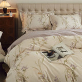 Purpdrank  4Pcs Luxury Butterfly Blooming Flowers Print Bedding Set 100% Egyptian Cotton Duvet Cover Set Bed Sheet/Fitted Sheet Pillowcases