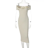 Purpdrank  Sexy Women Solid Square Collar Bodycon Dress Summer Short Sleeve Long Ribbed Dress Elegant Party Club Overalls