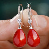 Elegant and Fashionable Women's Water Drop Imitation Pearl Earrings Red and White Round Oval Wedding Jewelry Birthday Gifts