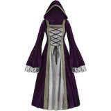 Purpdrank  Velvet High Waist Long Dress Women Medieval Tea Party Dress Victorian Era Bubble Sleeves