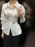 Purpdrank  Spring Summer Casual Women White Shirt Elegant Waist-Tight Long Sleeve Office Lady Blouse Korean Temperament High Quality Shirts