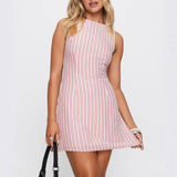 Purpdrank  Elegant Summer New Striped Print Dresses Women Casual Fashion Crew Neck Sleeveless Vestido Mujer Dress Elegante Women Clothing