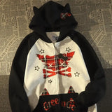 American Funny Cat Coat Loose Ear Hoodie Oversized streetwear goth korean new zip up hoodies women harajuku y2k tops sweatshirts