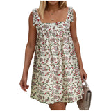 Purpdrank  Summer Sundresses For Women Square Neck Sleeveless Short Dress Bow Tie Floral Print Casual Midi Dresses Ruffle Hem Boho Dresses