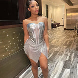Purpdrank  Sexy Leather Mesh Patchwork Sequin Dress Women Night Party Birthday Tube Strapless Backless sheer Clubwear Short Dresses Vestido
