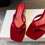 Purpdrank  Red Satin Kitten Heel Design Slippers Women Summer Sexy Clip Toe Brand Flip Flops Comfort Square Toe Outdoor Casual Beach Shoes