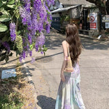 Purpdrank  French Mermaid Princess Summer Elegant Fish Tail Gradient Strap Waist Inward New Style Beach Dress Vacation Long Dress