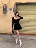 Purpdrank  Autumn New Sling Short Black Dress Sets Women High Street Spicy Girls Crop Top & Short Mini Dress Sexy Club Two Piece Tracksuit