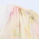 Purpdrank  Lace stitching round neck long sleeve loose sweet style A-line dress short skirt summer new women's clothing