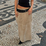 Purpdrank  Vintage Low Waist Solid All Match Slight Strech A-line Floor-Length Skirts