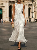 Purpdrank  Elegant Polka Dot Long Dress Women Summer Fashion Sleeveless O-neck Maxi Dresses Casual